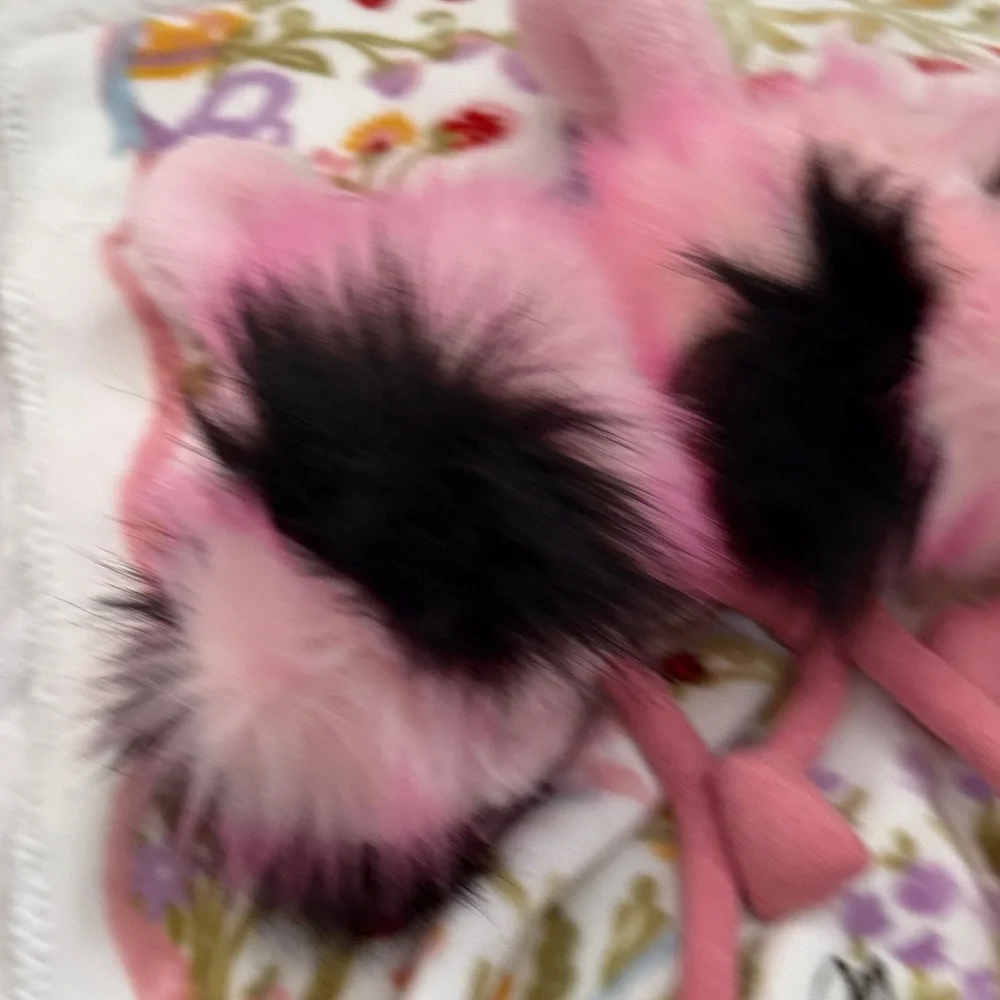 Plush Pair of Pink Flamingos with Fluffy Pom Tails Twins! 17” Tall - Picture 3 of 6